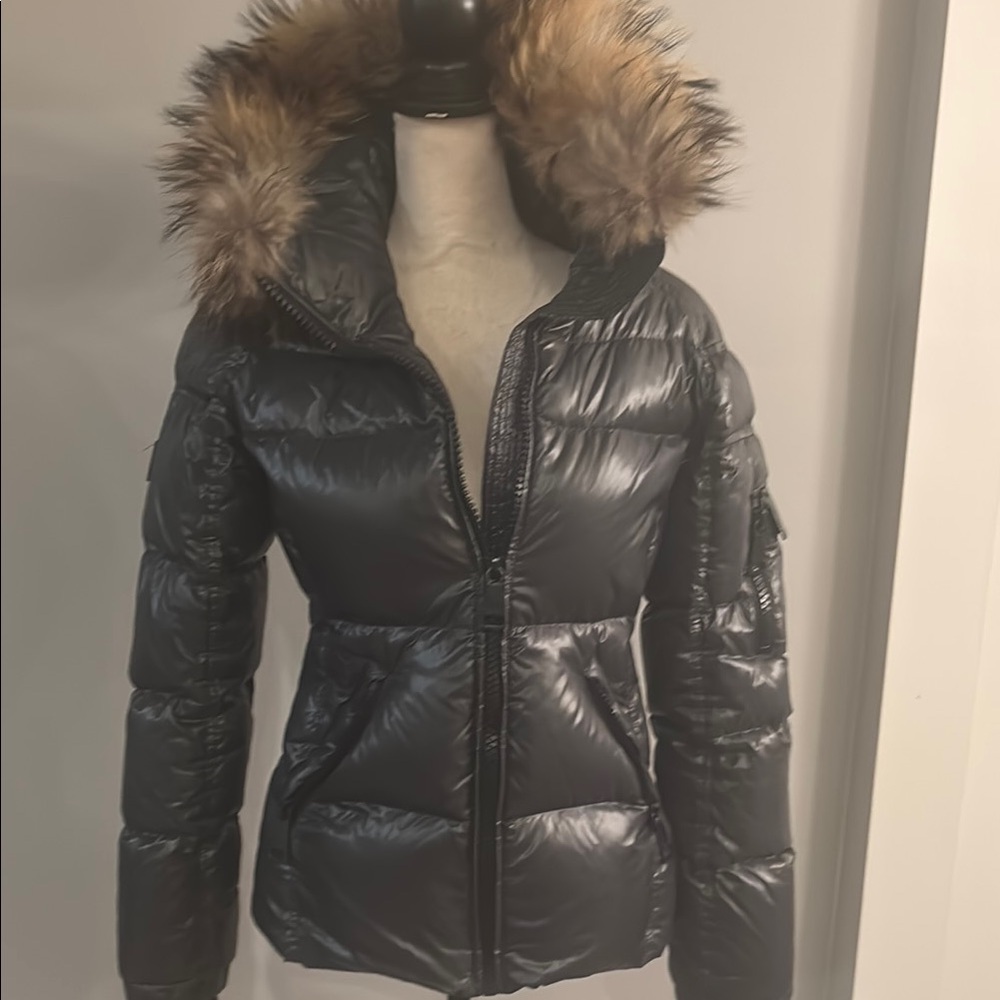SAM. Women's grey  Puffer Jacket with Faux Fur Hood
